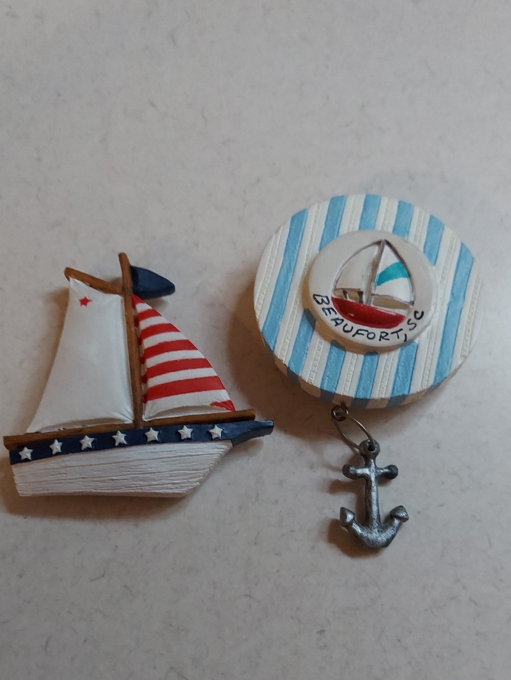 Nautical Sailboat refrigerator magnets - Set Of 2 - Blue, White & Red Vintage